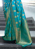 Vsaree Teal Banarasi Silk Designer Saree With Banarasi Border And Blouse