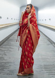 Vsaree Red Banarasi Silk Designer Saree With Banarasi Border And Blouse