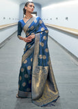 Vsaree Blue Banarasi Silk Designer Saree With Banarasi Border And Blouse