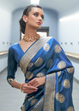 Vsaree Blue Banarasi Silk Designer Saree With Banarasi Border And Blouse