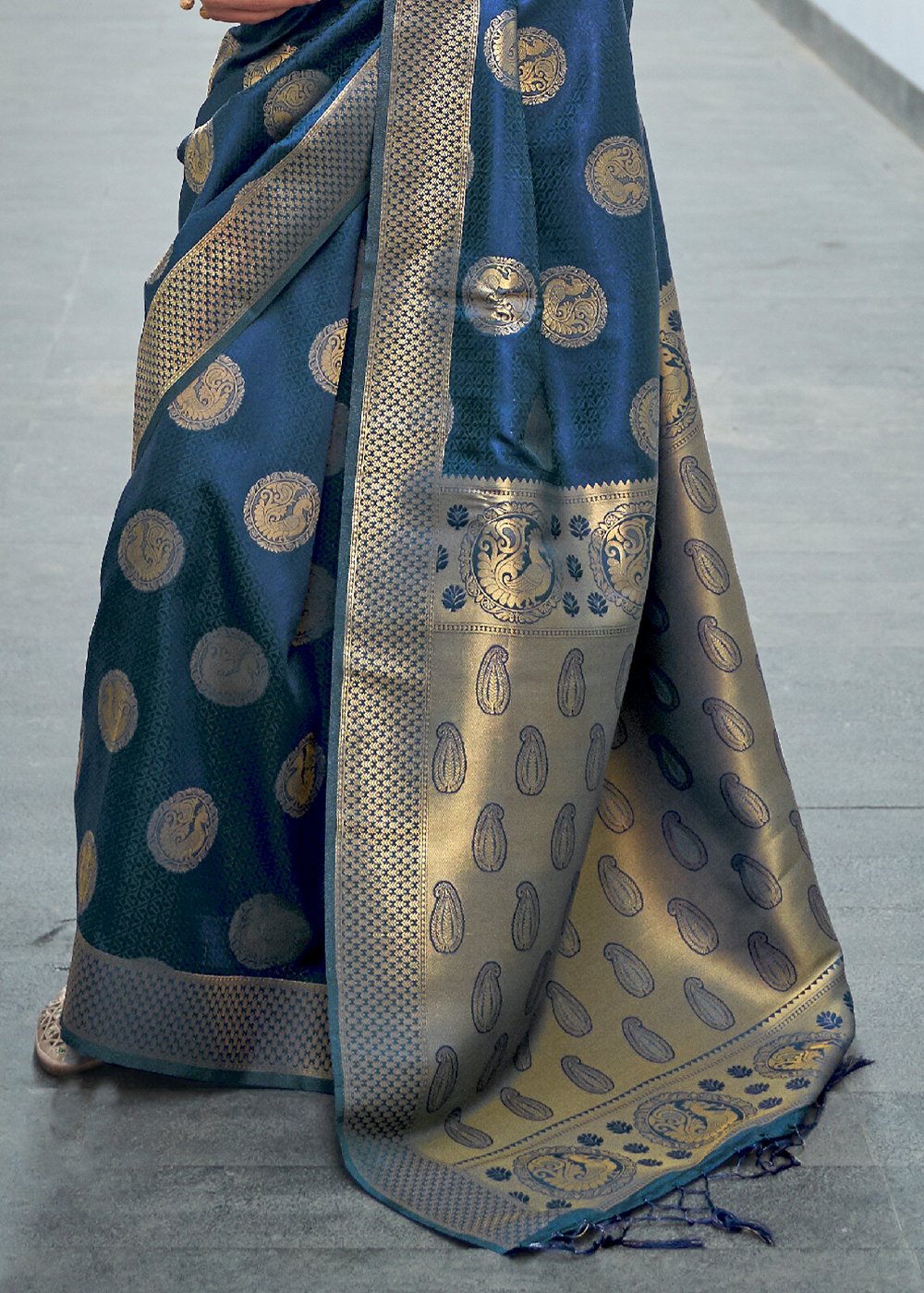 Vsaree Blue Banarasi Silk Designer Saree With Banarasi Border And Blouse