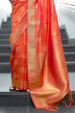 Vsaree Orange Banarasi Silk Designer Saree With Banarasi Border And Blouse