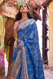 Vsaree Blue Banarasi Silk Golden Border And Zari Weaving Work With Banarasi Design Saree And Blouse