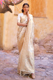 Vsaree Cream Banarasi Silk Golden Border And Zari Weaving Work With Banarasi Design Saree And Blouse