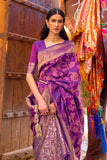 Vsaree Purple Banarasi Silk Golden Border And Zari Weaving Work With Banarasi Design Saree And Blouse