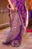 Vsaree Purple Banarasi Silk Golden Border And Zari Weaving Work With Banarasi Design Saree And Blouse