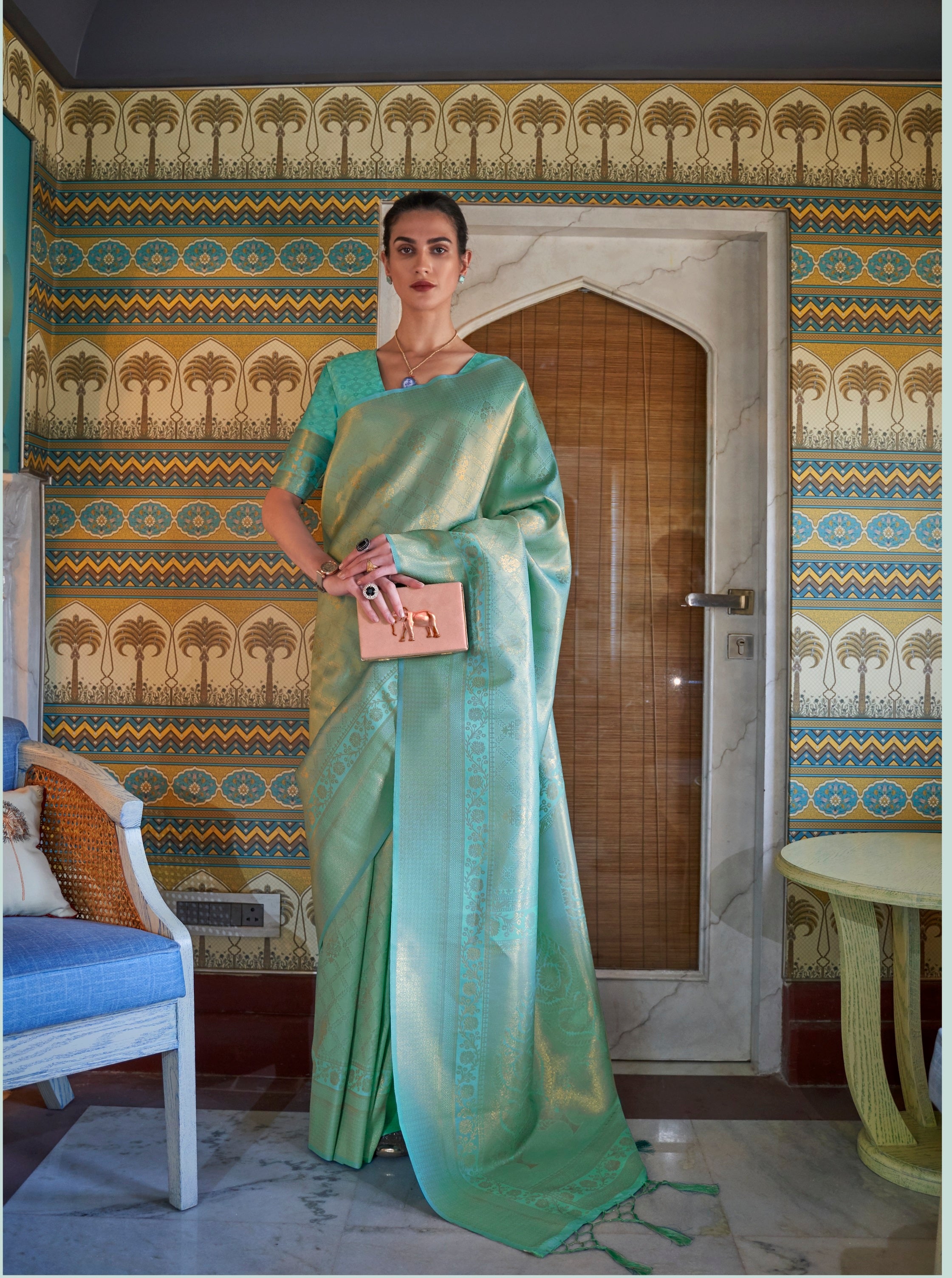 Vsaree Sea Green Banarasi Silk Zari Weaving Work With Banarasi Design Saree And Blouse