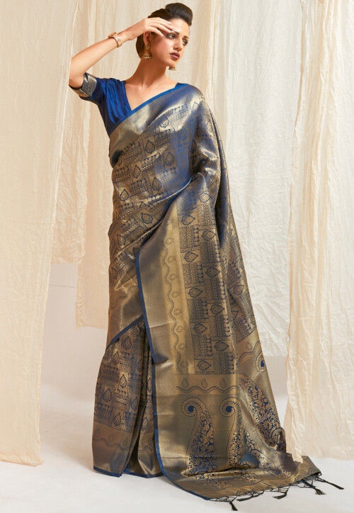 Vsaree Blue Designer Banarasi Silk Saree With Having Rich Pallu And Blouse