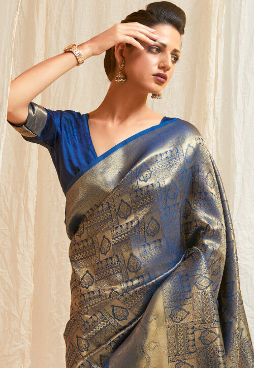 Vsaree Blue Designer Banarasi Silk Saree With Having Rich Pallu And Blouse