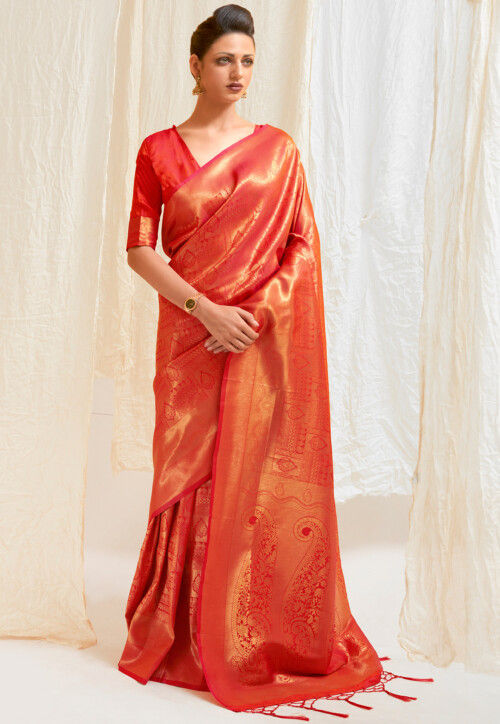 Vsaree Red Designer Banarasi Silk Saree With Having Rich Pallu And Blouse