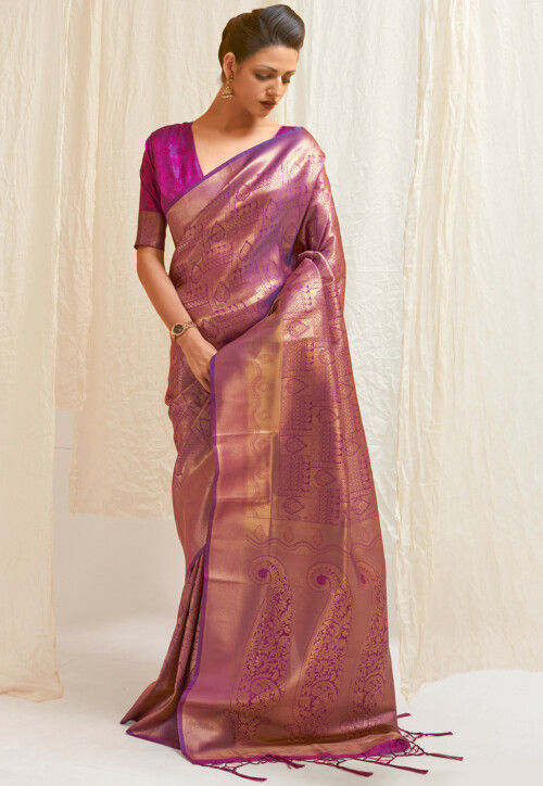 Vsaree Purple Designer Banarasi Silk Saree With Having Rich Pallu And Blouse