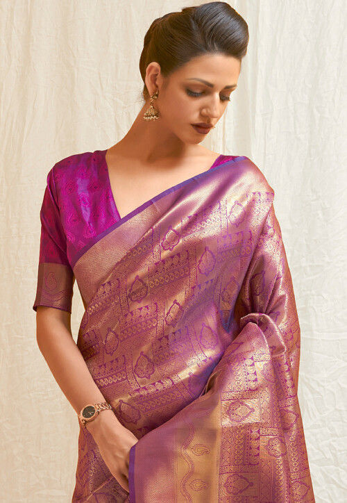 Vsaree Purple Designer Banarasi Silk Saree With Having Rich Pallu And Blouse