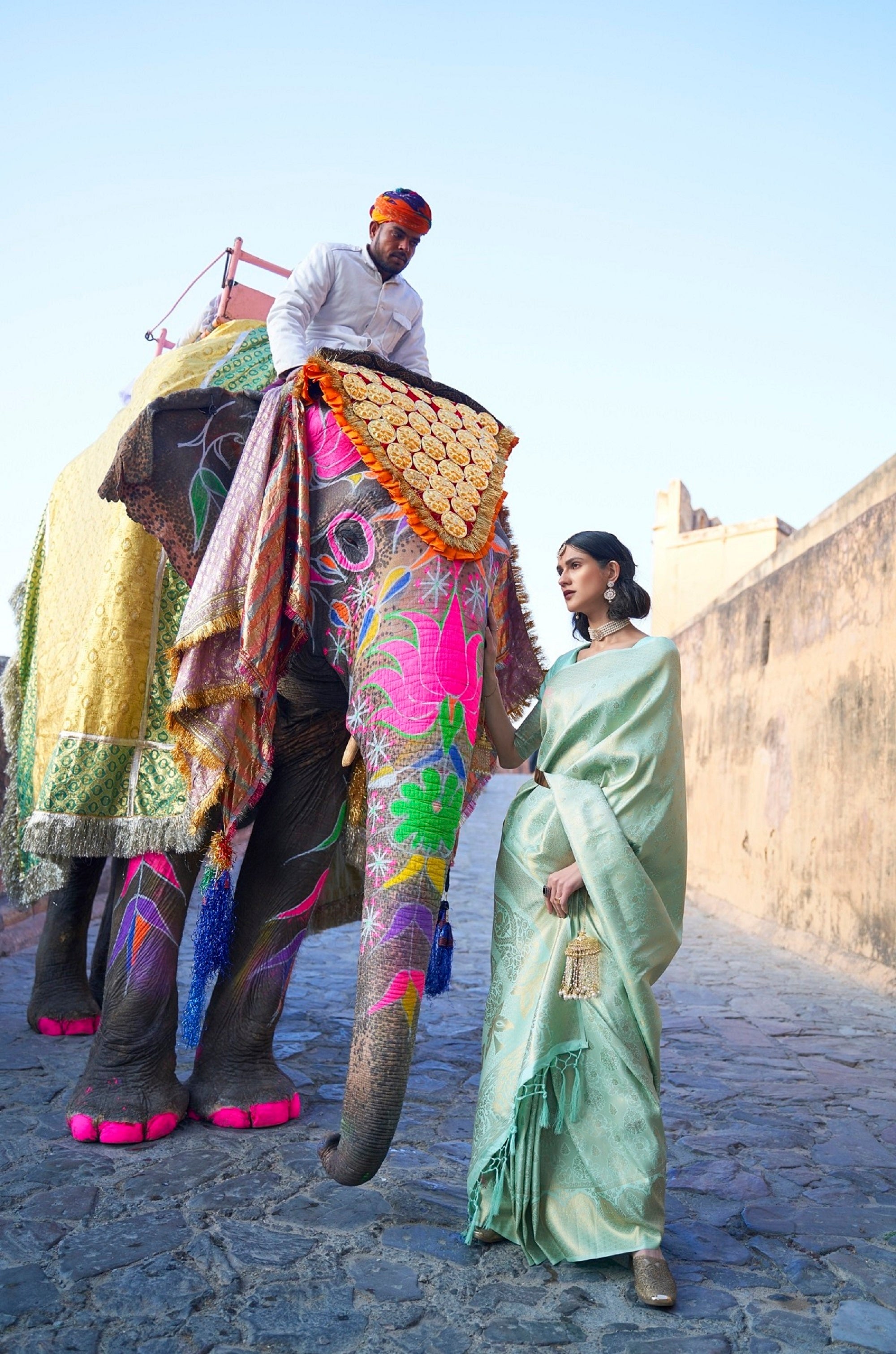 Vsaree Sea Green Kanjivaram Silk And Zari weaving Saree With Designer Border And Blouse