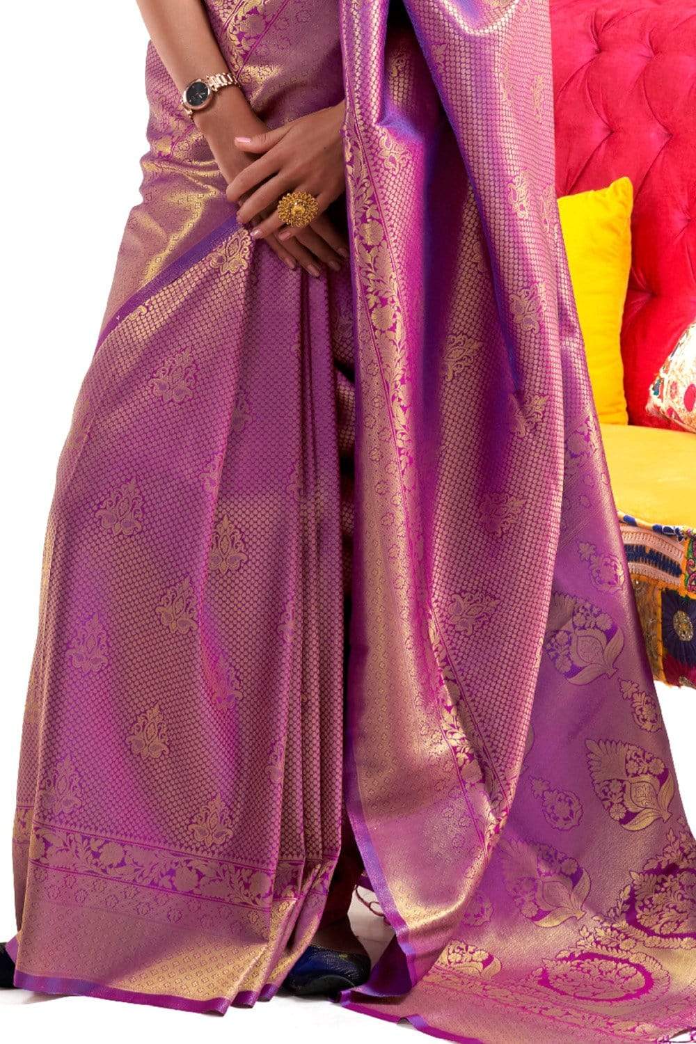 Vsaree Purple Banarasi Silk Zari Weaving Work With Banarasi Design Saree And Blouse