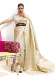 Vsaree Cream Banarasi Silk Zari Weaving Work With Banarasi Design Saree And Blouse