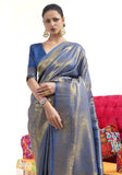 Vsaree Blue Banarasi Silk Zari Weaving Work With Banarasi Design Saree And Blouse