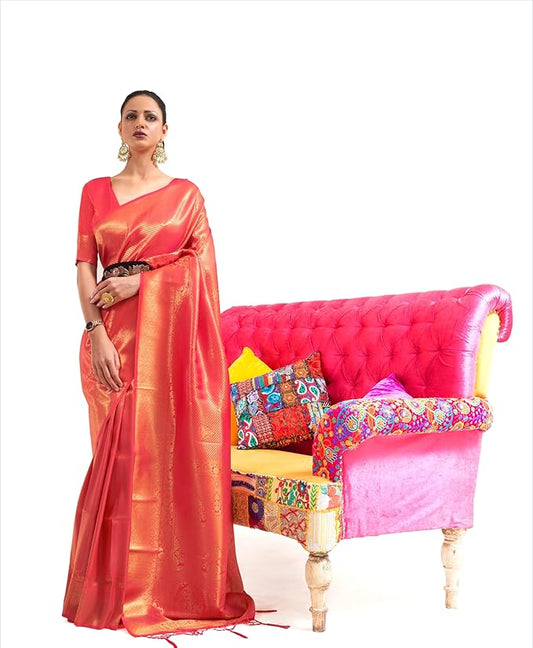 Vsaree Red Banarasi Silk Zari Weaving Work With Banarasi Design Saree And Blouse