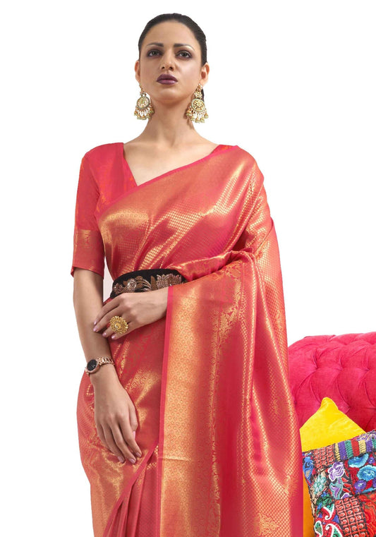 Vsaree Red Banarasi Silk Zari Weaving Work With Banarasi Design Saree And Blouse