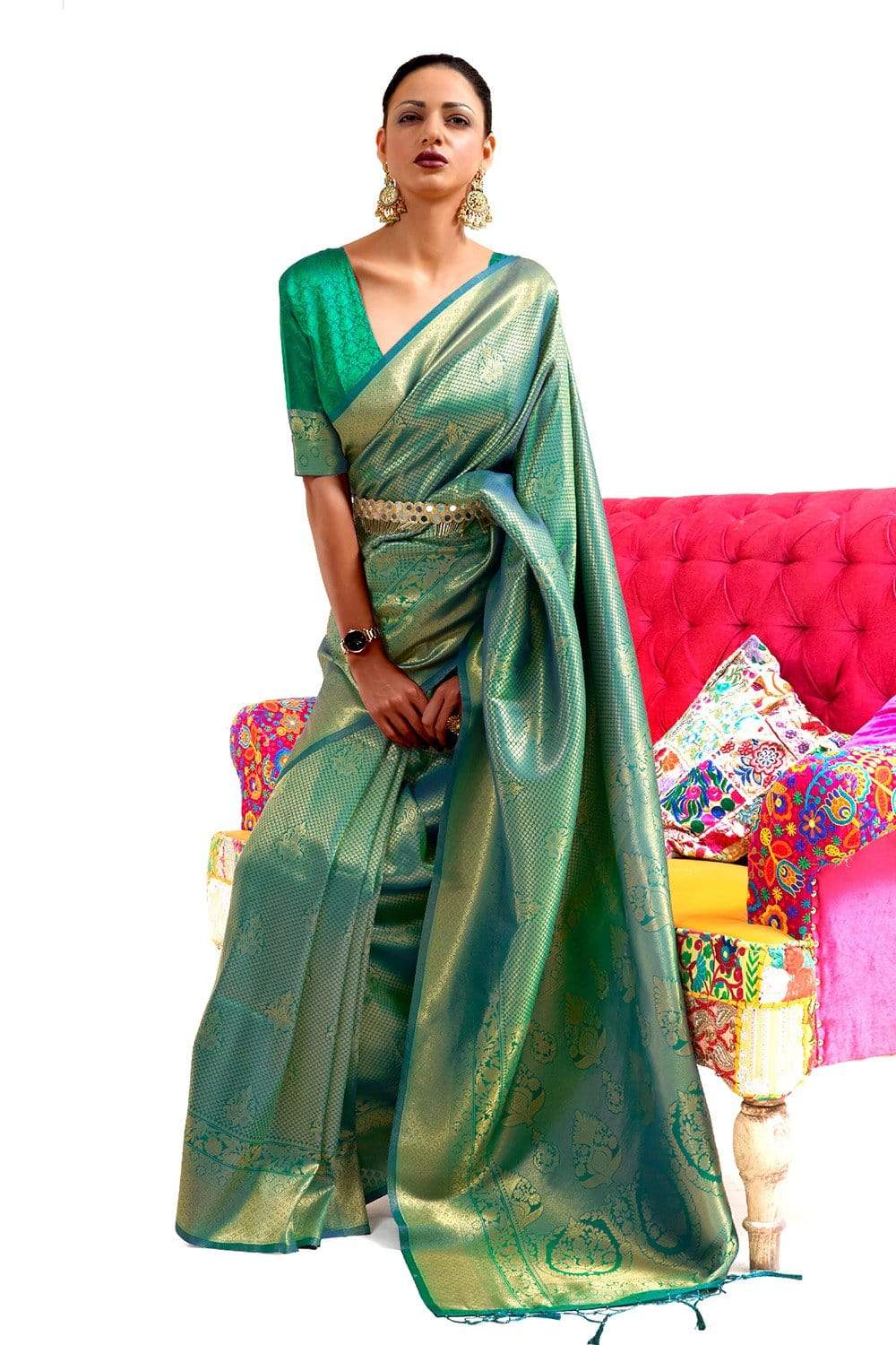 Vsaree Green Banarasi Silk Zari Weaving Work With Banarasi Design Saree And Blouse