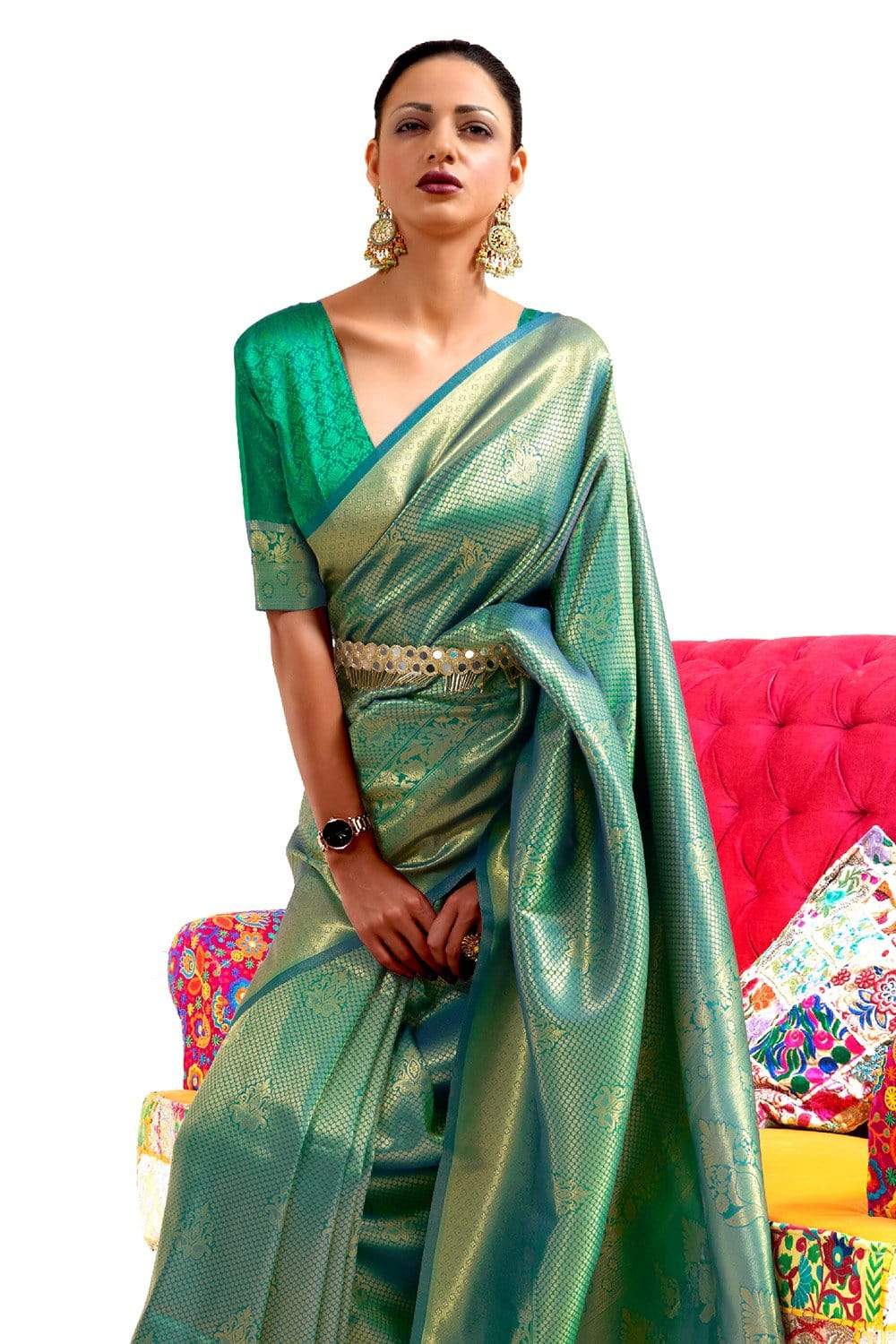 Vsaree Green Banarasi Silk Zari Weaving Work With Banarasi Design Saree And Blouse