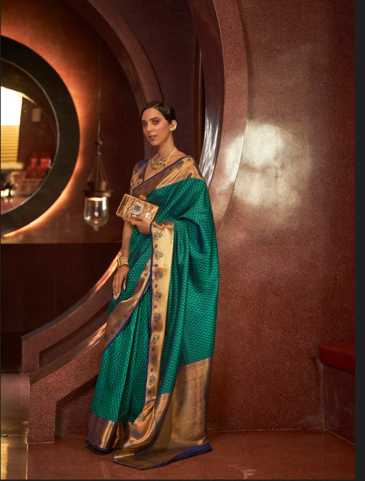 Vsaree Green Designer Art Silk Saree With Having Rich Pallu And Blouse