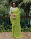 Vsaree Moss Chiffon Silk Print With Foil Border & Pallu Saree With Blouse For Women