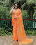 Vsaree Moss Chiffon Silk Print With Foil Border & Pallu Saree With Blouse For Women