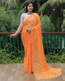 Vsaree Moss Chiffon Silk Print With Foil Border & Pallu Saree With Blouse For Women