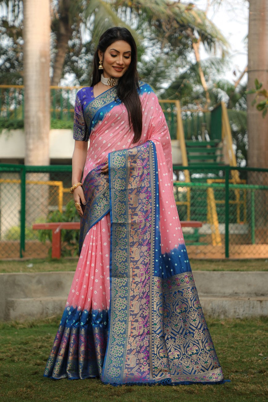 Vsaree Bandhej Kanjivaram Silk And Kanjivaram Border With Zari Weaving Blouse For Women