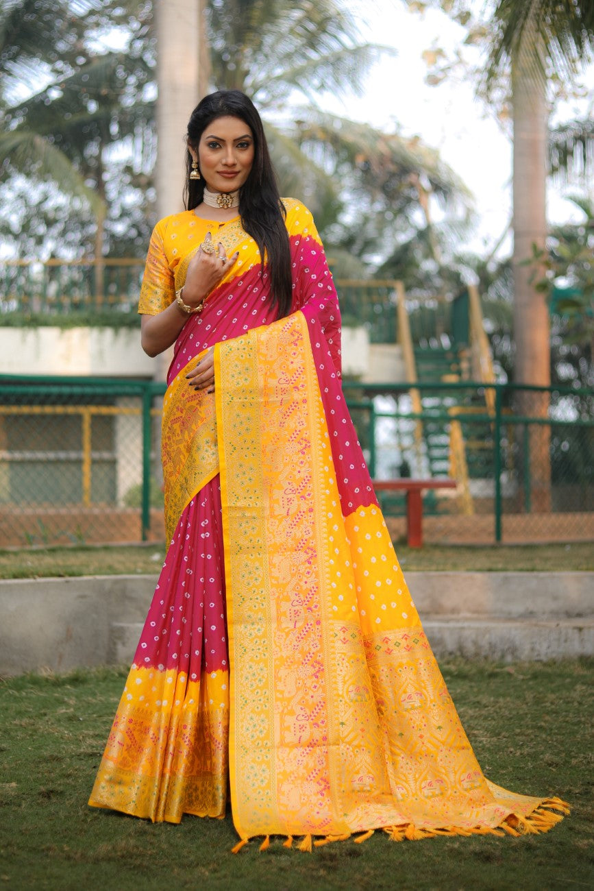 Vsaree Bandhej Kanjivaram Silk And Kanjivaram Border With Zari Weaving Blouse For Women