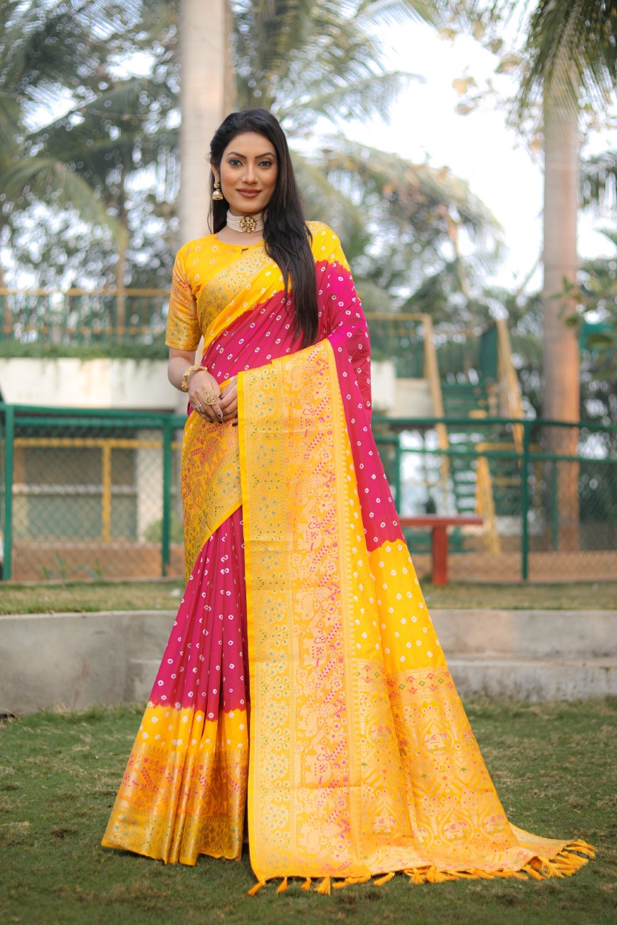 Vsaree Bandhej Kanjivaram Silk And Kanjivaram Border With Zari Weaving Blouse For Women