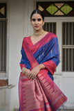 Vsaree Blue Raw Silk Saree With Contrast Border And Lining Pallu With Contrast Blouse For Women