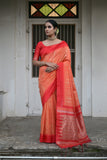 Vsaree Orange Raw Silk Saree With Contrast Border And Lining Pallu With Contrast Blouse For Women