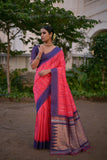 Vsaree Rani Pink Raw Silk Saree With Contrast Border And Lining Pallu With Contrast Blouse For Women