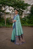 Vsaree Green Pink Raw Silk Saree With Contrast Border And Lining Pallu With Contrast Blouse For Women