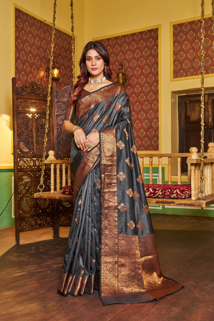 Designer Banarasi Soft Silk Saree With Pure Golden Zari Border And Blouse