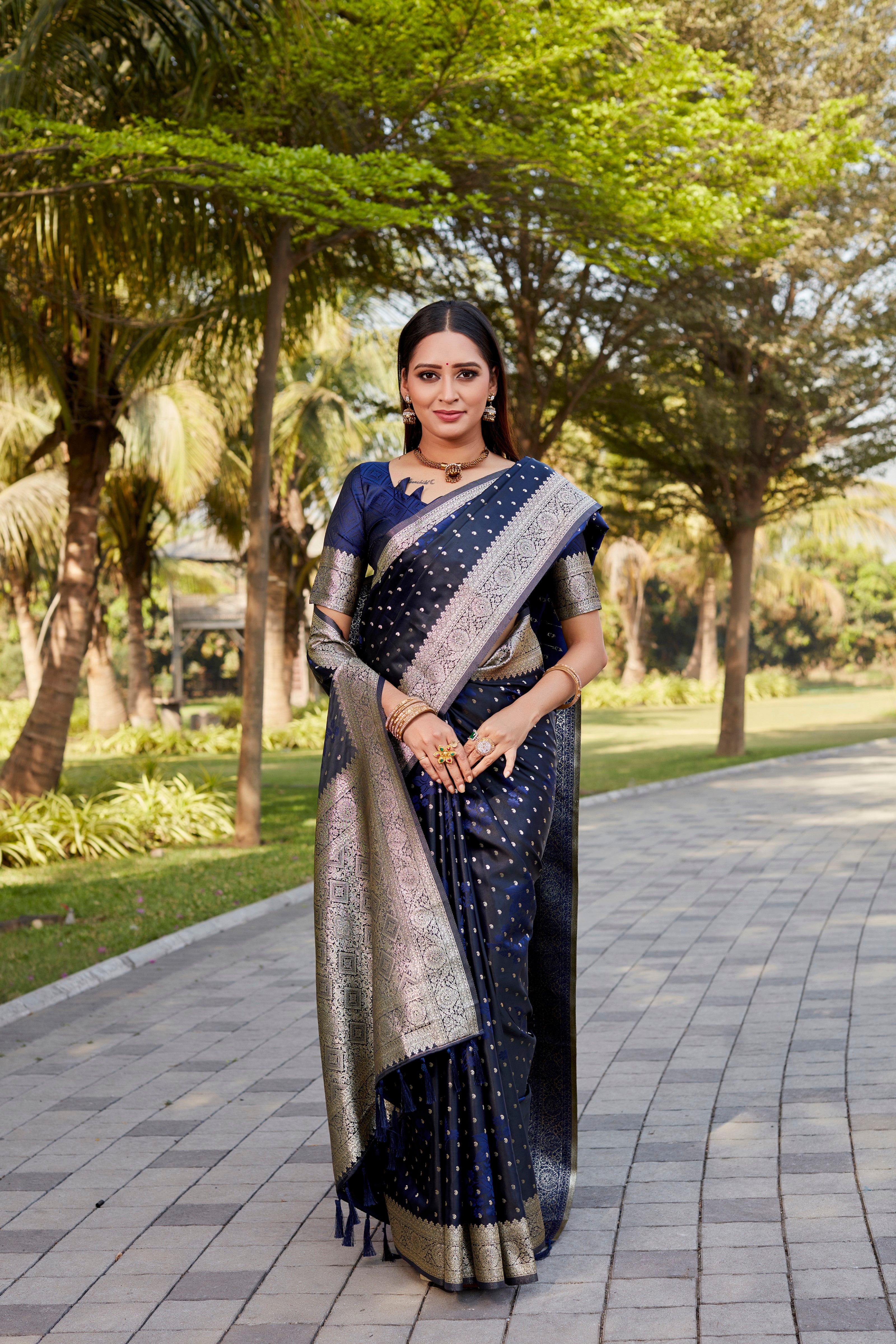 Vsaree Kanjivaram Soft Satin Silk Zari Weaving Border With Woven Rich Pallu And Blouse For Women