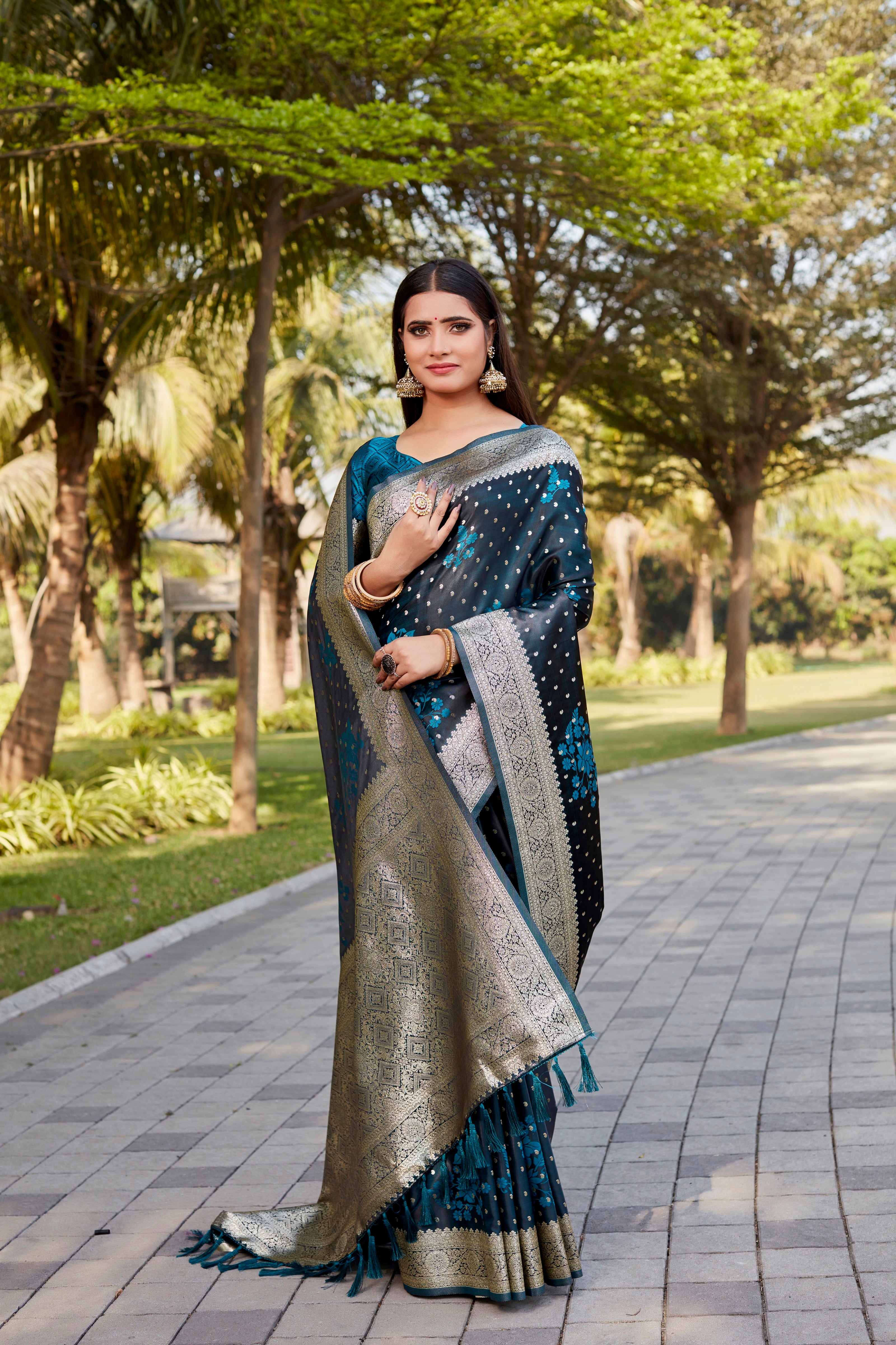 Vsaree Kanjivaram Soft Satin Silk Zari Weaving Border With Woven Rich Pallu And Blouse For Women