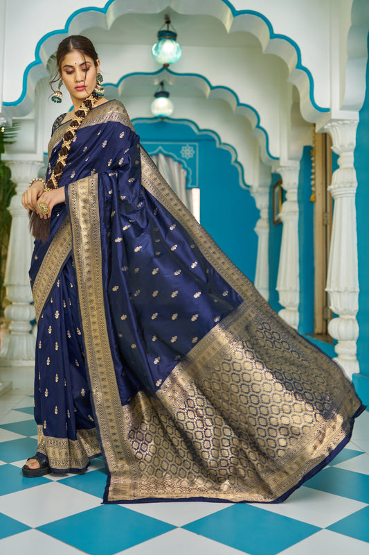 Vsaree Blue Silk Blend Saree With Designer Border And Heavy Pallu Along With Blouse