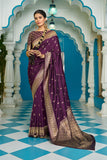 Vsaree Wine Silk Blend Saree With Designer Border And Heavy Pallu Along With Blouse