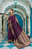 Vsaree Wine Silk Blend Saree With Designer Border And Heavy Pallu Along With Blouse