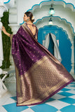 Vsaree Wine Silk Blend Saree With Designer Border And Heavy Pallu Along With Blouse