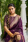 Vsaree Wine Silk Blend Saree With Designer Border And Heavy Pallu Along With Blouse