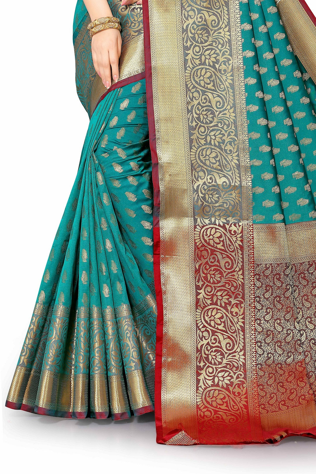 Women's Golden Butti  Zari Weaving Banarasi Silk Saree With Customize Blouse Piece