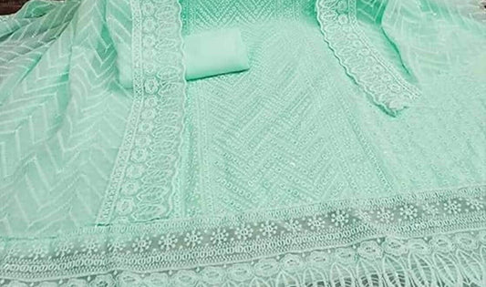 Zooara Sea Green Color Georgette Function And Wedding Dress Matrials With Bottom And Dupatta