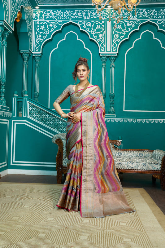 Designer Banarasi Kanjivaram Silk Golden Border With Banarasi Design Saree And Blouse