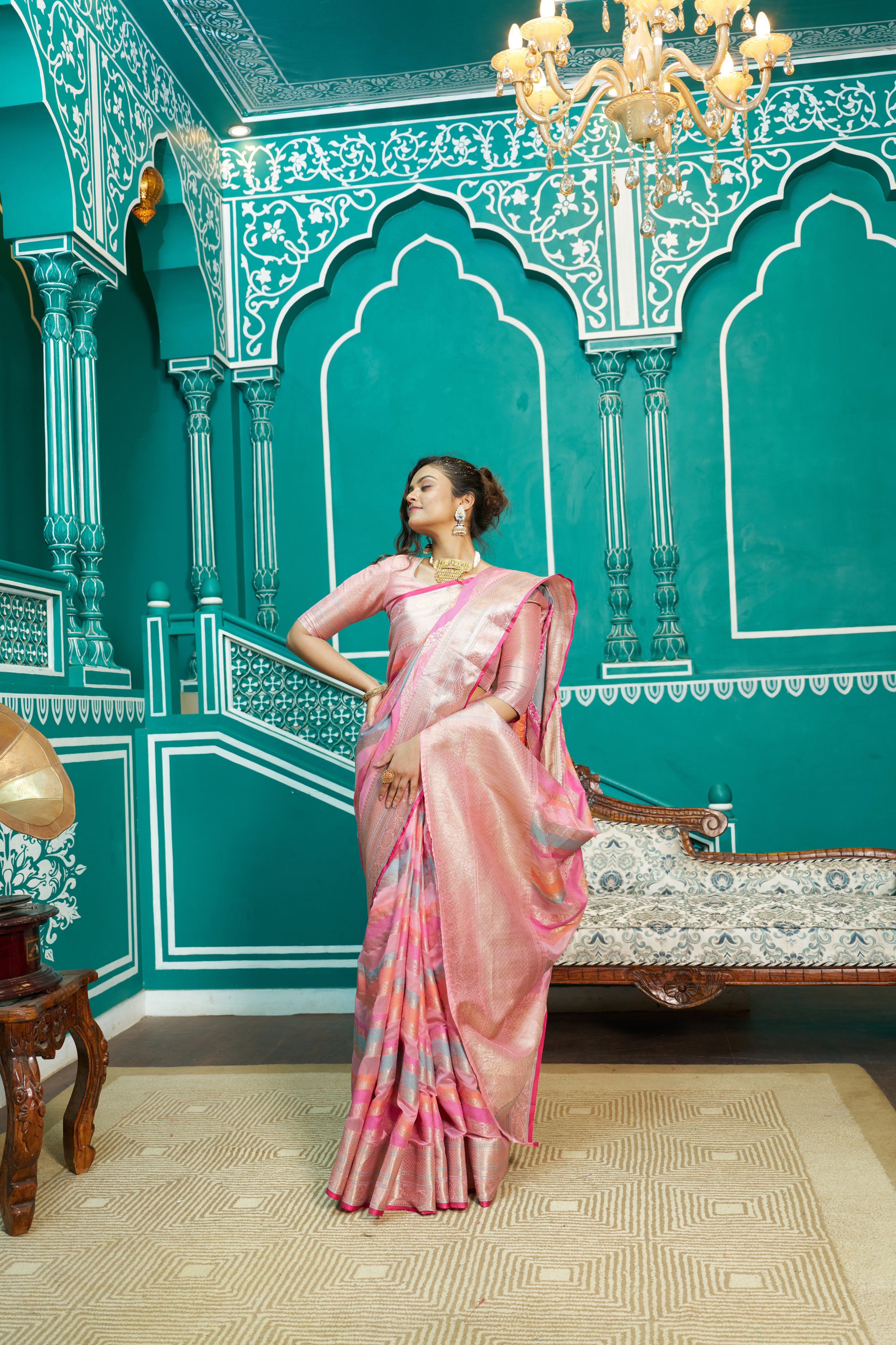 Designer Banarasi Kanjivaram Silk Golden Border With Banarasi Design Saree And Blouse