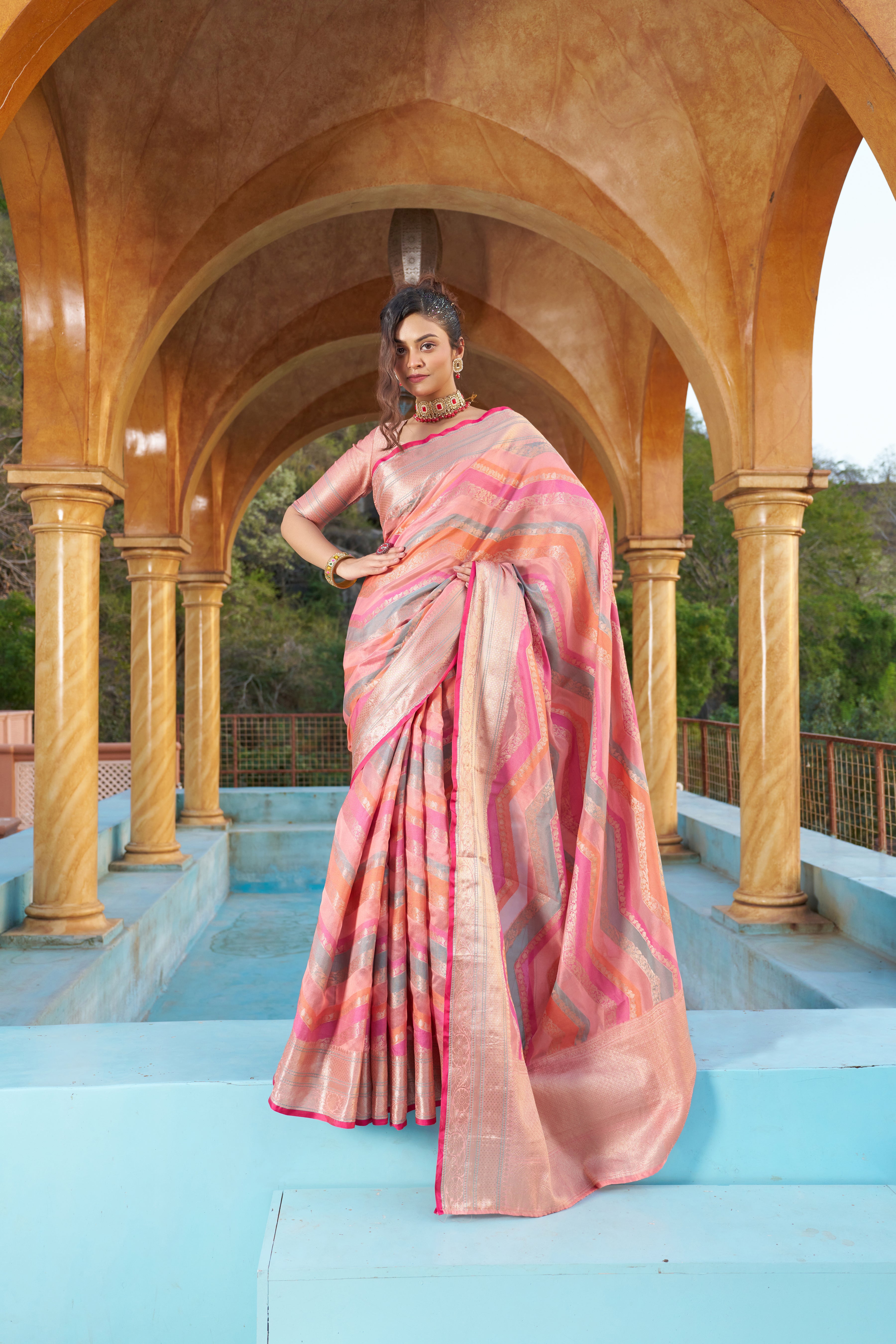 Designer Banarasi Kanjivaram Silk Golden Border With Banarasi Design Saree And Blouse