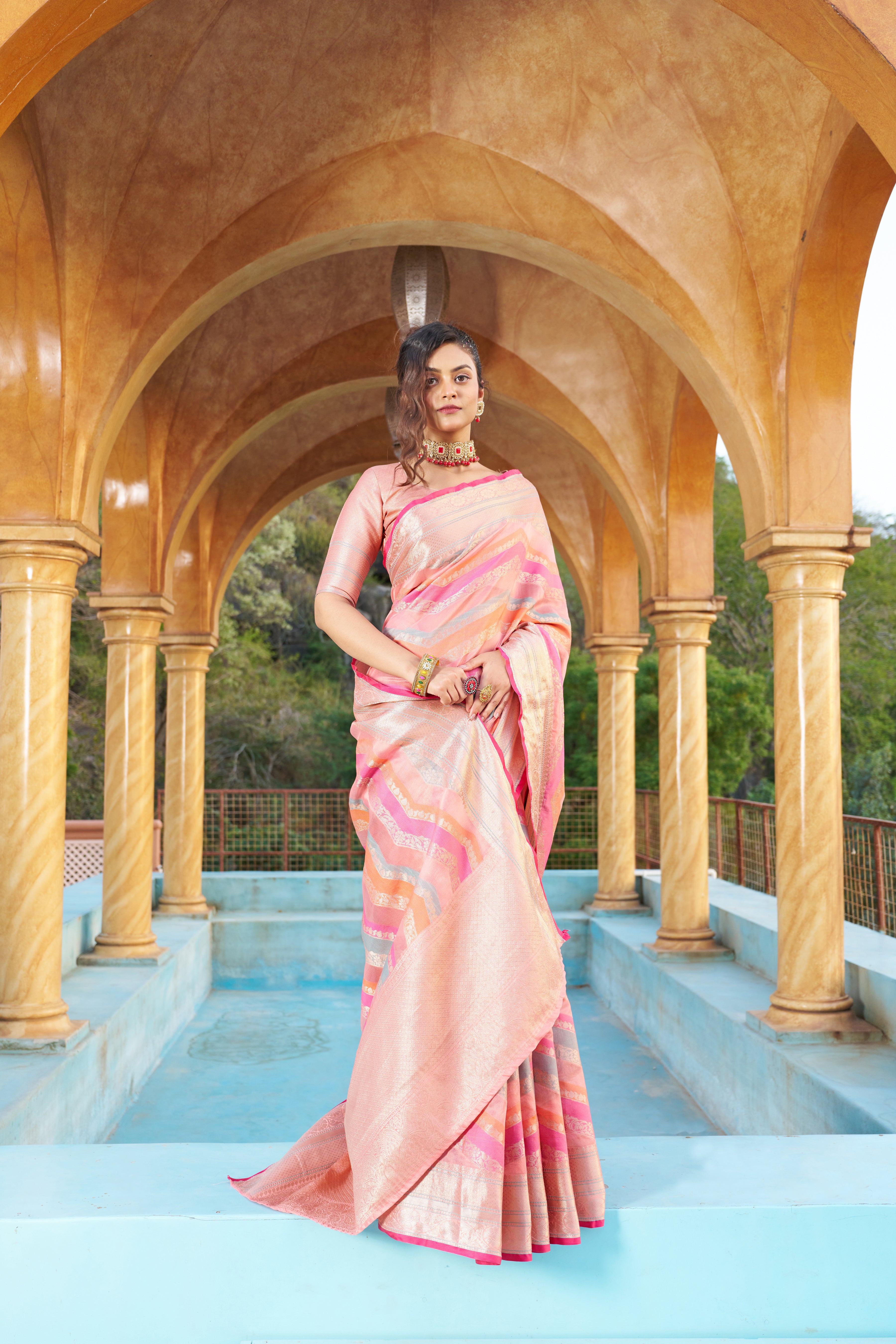 Designer Banarasi Kanjivaram Silk Golden Border With Banarasi Design Saree And Blouse