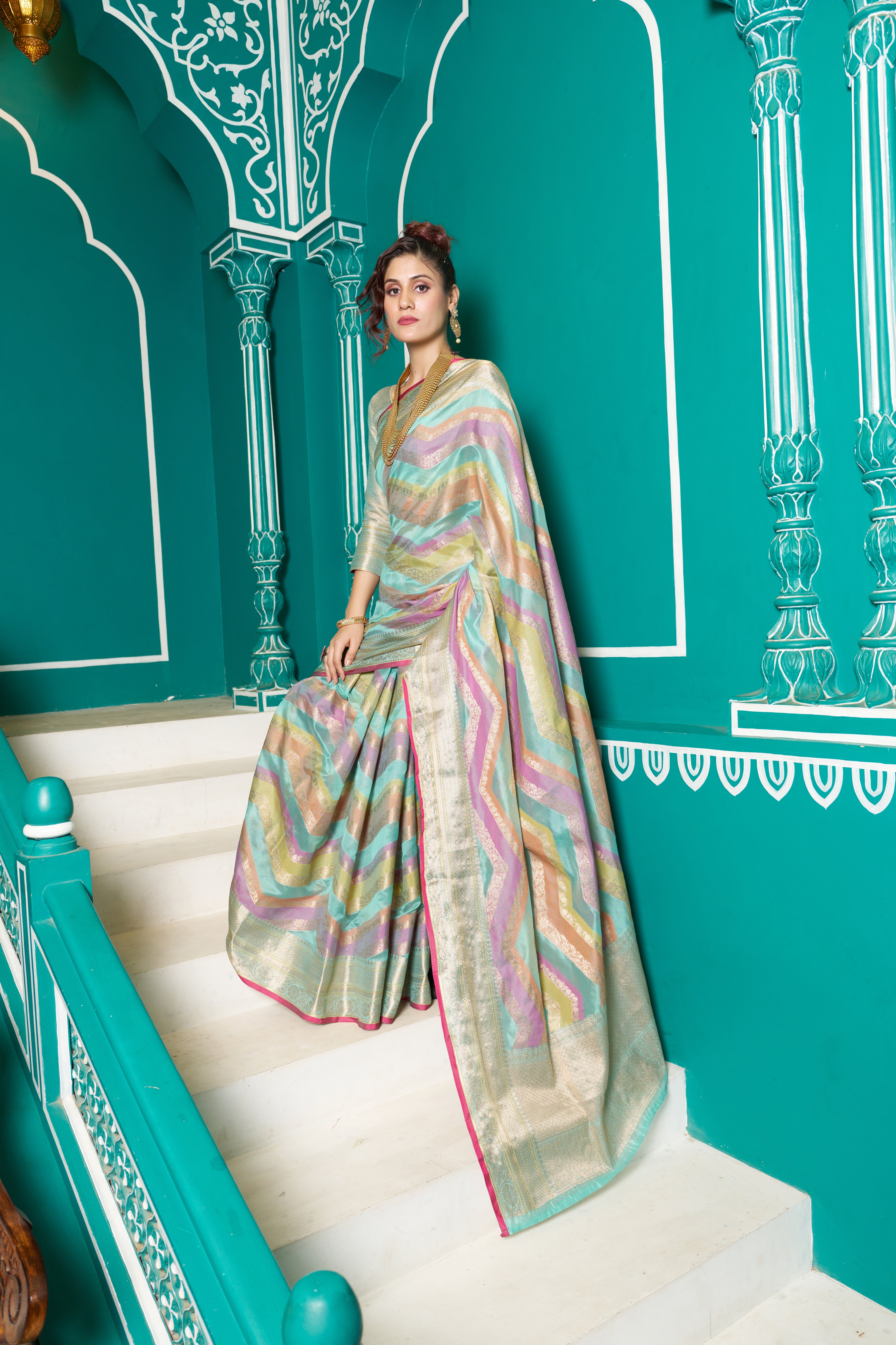 Designer Banarasi Kanjivaram Silk Golden Border With Banarasi Design Saree And Blouse